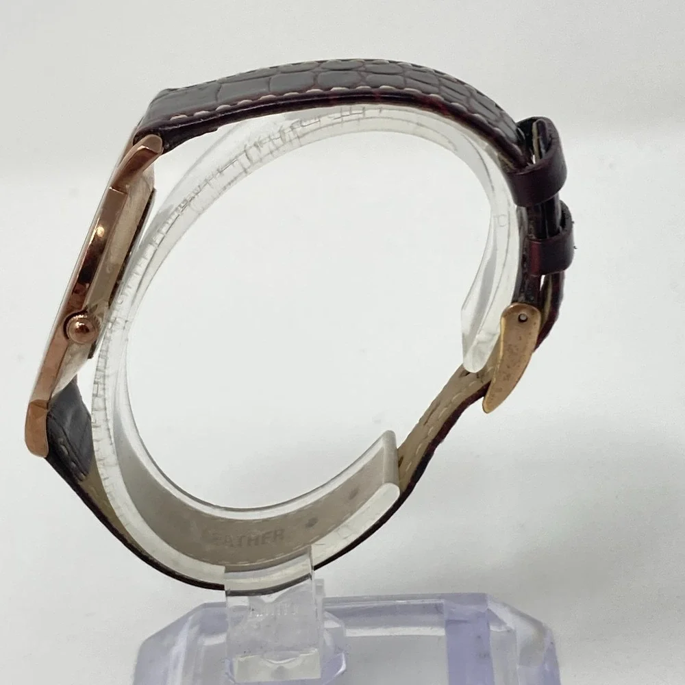 Anne Klein Womens Watch 34mm Rose Gold Tone Asymmetric Leather New Battery 7.75